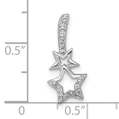 Sterling Silver Rhodium-plated Polished CZ Shooting Stars Chain Slide Pendant
