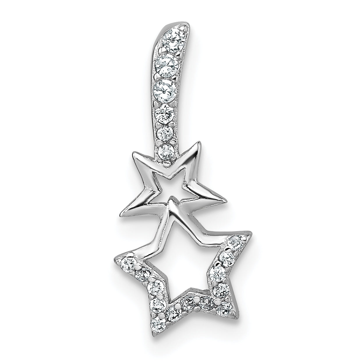 Sterling Silver Rhodium-plated Polished CZ Shooting Stars Chain Slide Pendant