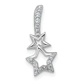 Sterling Silver Rhodium-plated Polished CZ Shooting Stars Chain Slide Pendant
