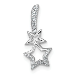 Sterling Silver Rhodium-plated Polished CZ Shooting Stars Chain Slide Pendant