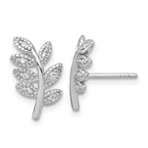 Sterling Silver Rhodium-plated Polished CZ Leaf Post Earrings