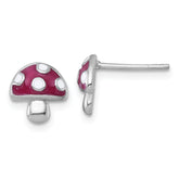 Sterling Silver Rhodium-plated Polished Red and White Enameled Mushroom Post Earrings