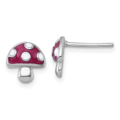 Sterling Silver Rhodium-plated Polished Red and White Enameled Mushroom Post Earrings