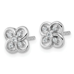 Sterling Silver Rhodium-plated Polished Fancy Flower CZ Post Earrings
