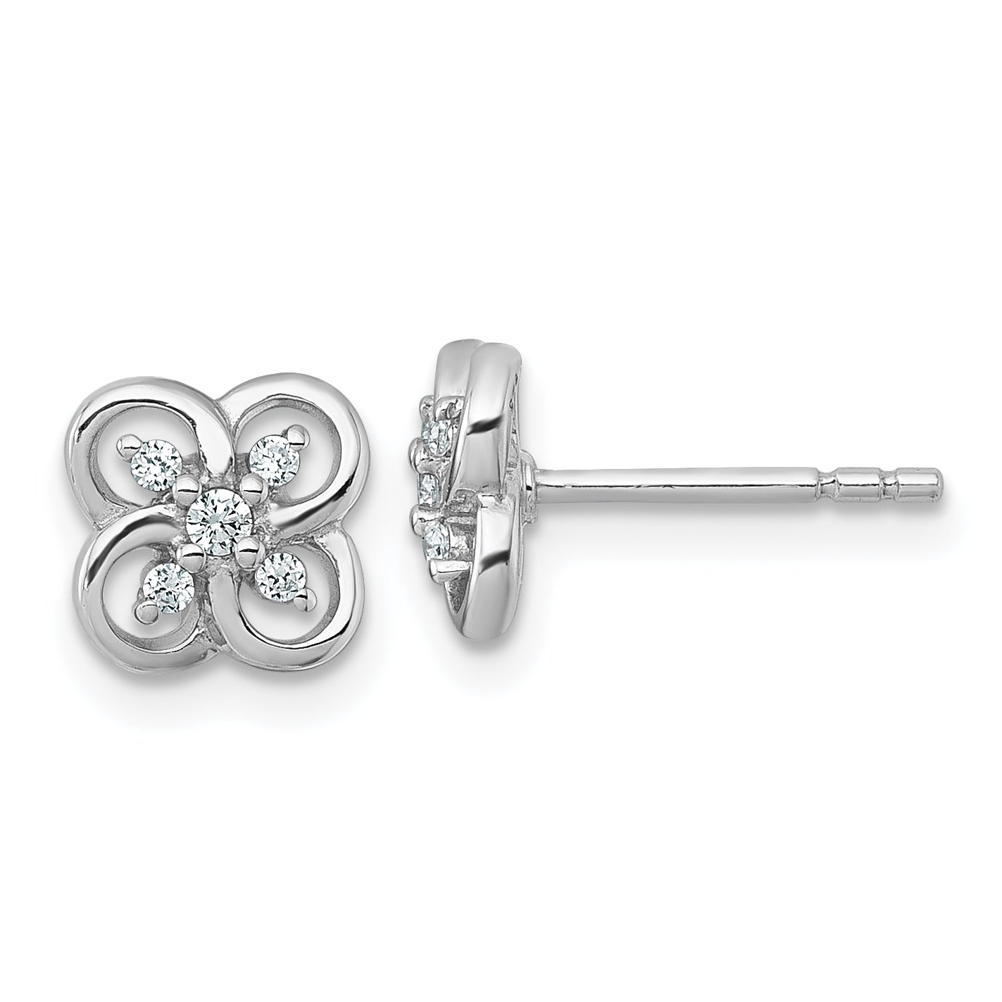 Sterling Silver Rhodium-plated Polished Fancy Flower CZ Post Earrings
