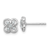 Sterling Silver Rhodium-plated Polished Fancy Flower CZ Post Earrings