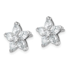 Sterling Silver Rhodium-plated Polished Round and Pear CZ Flower Post Earrings