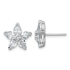 Sterling Silver Rhodium-plated Polished Round and Pear CZ Flower Post Earrings