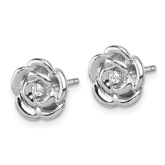 Sterling Silver Rhodium-plated Polished White CZ Flower Post Earrings
