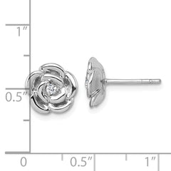 Sterling Silver Rhodium-plated Polished White CZ Flower Post Earrings