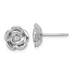 Sterling Silver Rhodium-plated Polished White CZ Flower Post Earrings