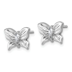 Sterling Silver Rhodium-plated Polished White CZ Butterfly Post Earrings