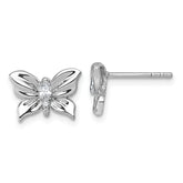Sterling Silver Rhodium-plated Polished White CZ Butterfly Post Earrings