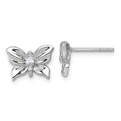 Sterling Silver Rhodium-plated Polished White CZ Butterfly Post Earrings