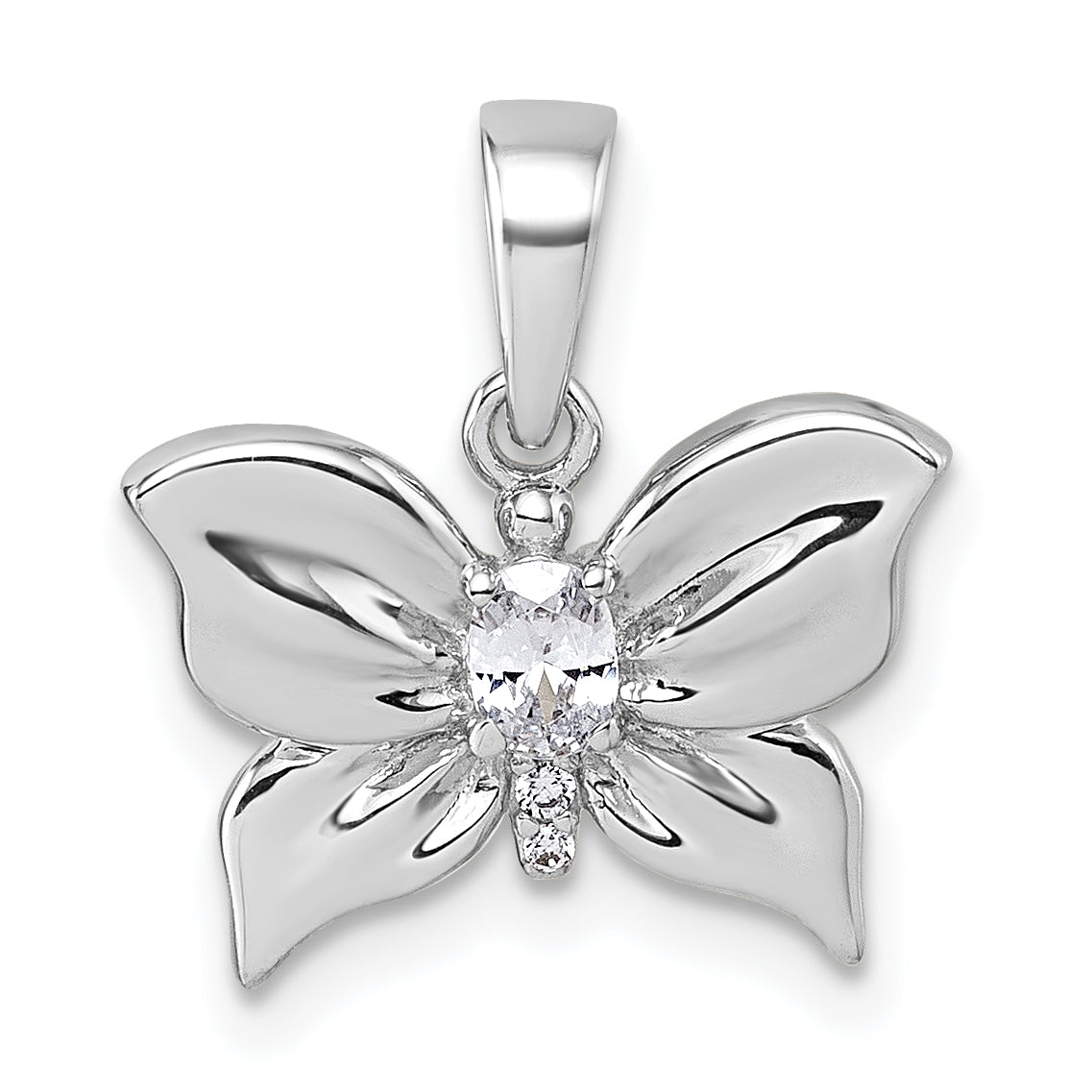 Sterling Silver Rhodium-plated Polished White CZ Butterfly Pendant
