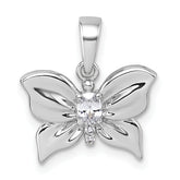 Sterling Silver Rhodium-plated Polished White CZ Butterfly Pendant