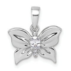 Sterling Silver Rhodium-plated Polished White CZ Butterfly Pendant