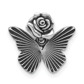 Sterling Silver Antiqued Textured Butterfly With Flower Pendant