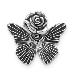 Sterling Silver Antiqued Textured Butterfly With Flower Pendant