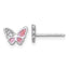 Sterling Silver Rhodium-plated Polished CZ and Pink Enamel Butterfly Post Earrings