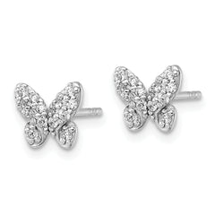 Sterling Silver Rhodium-plated Polished CZ Butterfly Post Earrings