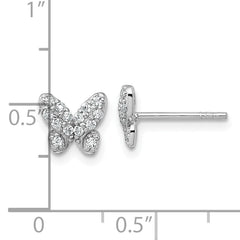 Sterling Silver Rhodium-plated Polished CZ Butterfly Post Earrings
