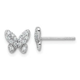 Sterling Silver Rhodium-plated Polished CZ Butterfly Post Earrings