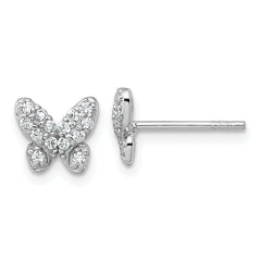 Sterling Silver Rhodium-plated Polished CZ Butterfly Post Earrings