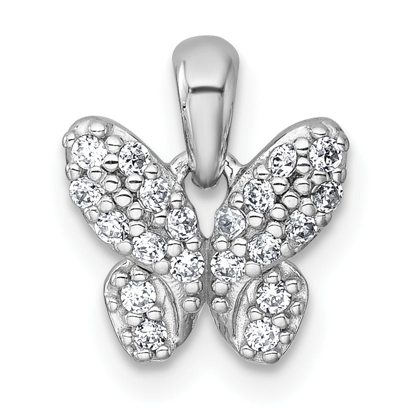Sterling Silver Rhodium-plated Polished CZ Butterfly Pendant