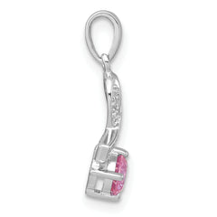 Sterling Silver Rhodium-plated Polished Round Pink and White CZ Awareness Ribbon Pendant