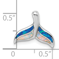 Sterling Silver Rhodium-plated Polished Lab Created Opal Whale Tail Chain Slide Pendant