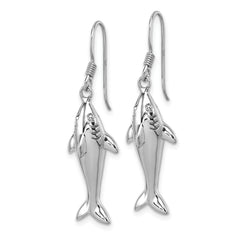 Sterling Silver Rhodium-plated Polished Shark Dangle Shepherd Hook Earrings