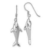 Sterling Silver Rhodium-plated Polished Shark Dangle Shepherd Hook Earrings
