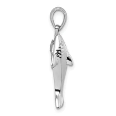 Sterling Silver Rhodium-plated Polished Shark Pendant
