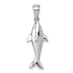 Sterling Silver Rhodium-plated Polished Shark Pendant