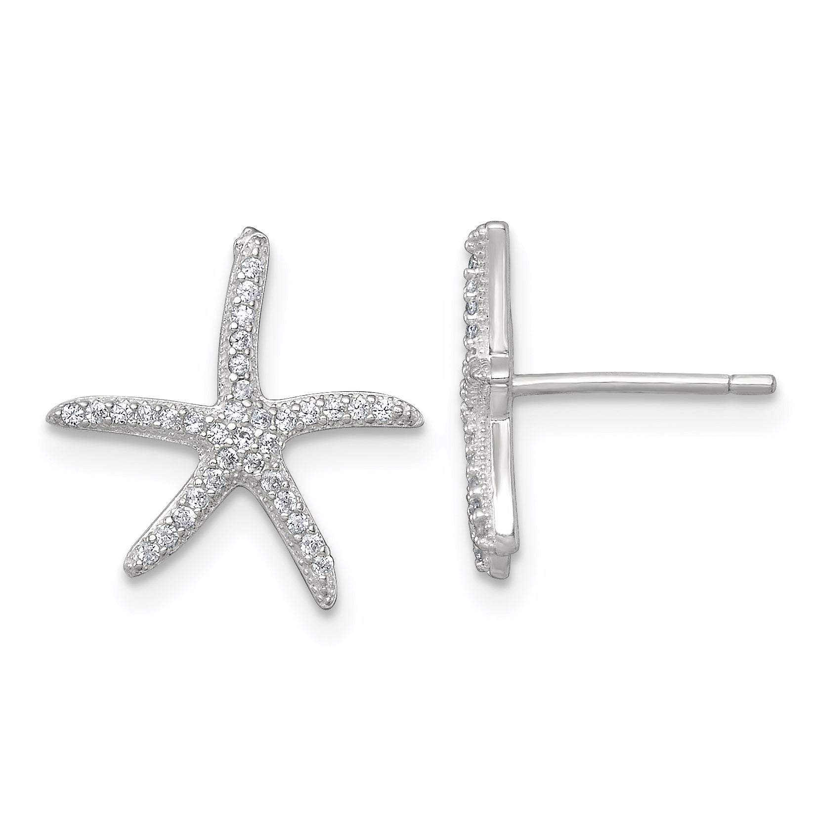 Sterling Silver Polished CZ Starfish Post Earrings