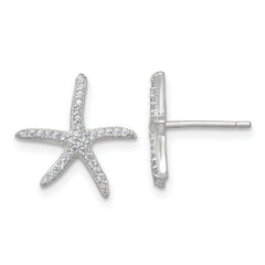 Sterling Silver Polished CZ Starfish Post Earrings
