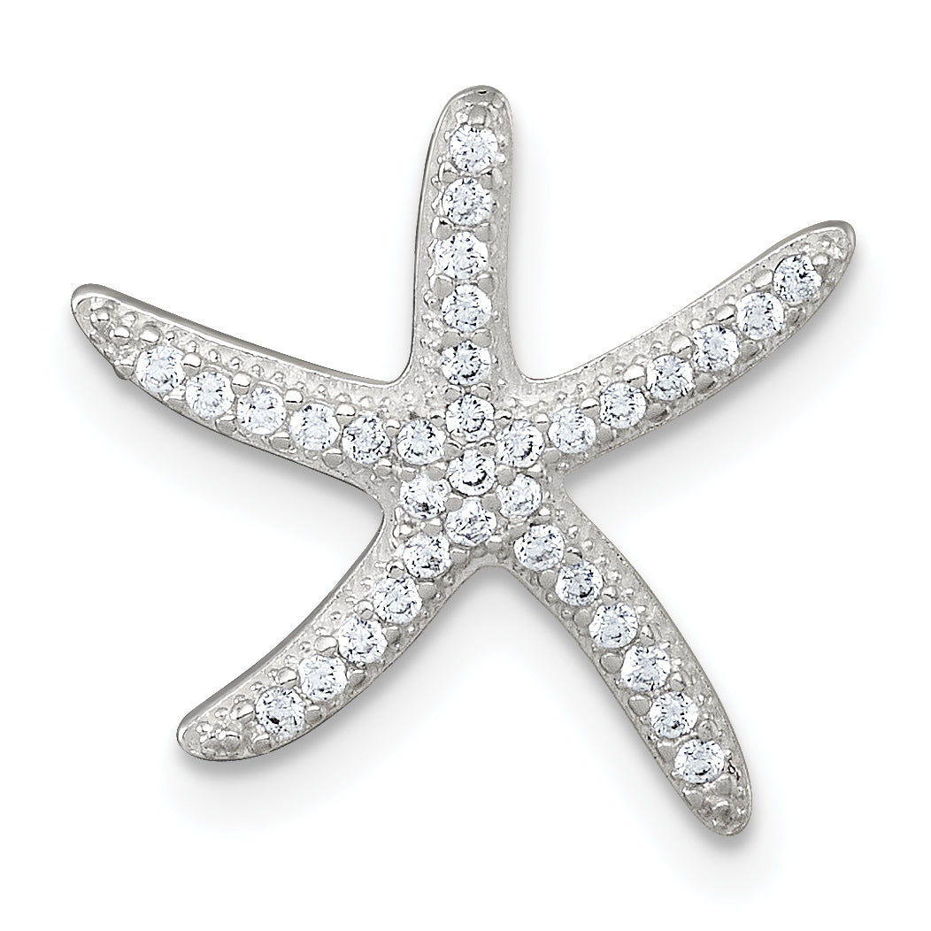 Sterling Silver Polished CZ Starfish Chain Slide Pendant