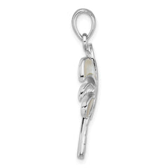 Sterling Silver Rhodium-plated Polished Mother of Pearl Palm Tree Pendant