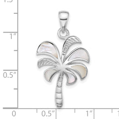 Sterling Silver Rhodium-plated Polished Mother of Pearl Palm Tree Pendant