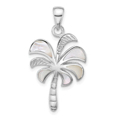 Sterling Silver Rhodium-plated Polished Mother of Pearl Palm Tree Pendant