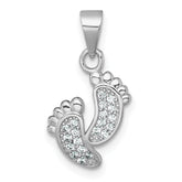 Sterling Silver Rhodium-plated Polished CZ Footprints Pendant