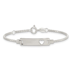 Sterling Silver Polished Cut-out Heart Box Link Childrens 5.5 inch with 0.5 inch Extension ID Bracelet