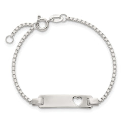 Sterling Silver Polished Cut-out Heart Box Link Childrens 5.5 inch with 0.5 inch Extension ID Bracelet