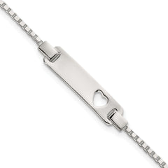 Sterling Silver Polished Cut-out Heart Box Link Childrens 5.5 inch with 0.5 inch Extension ID Bracelet