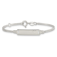 Sterling Silver Polished Raised Heart Curb Link Childrens 5.5 inch with 0.5 inch Extension ID Bracelet