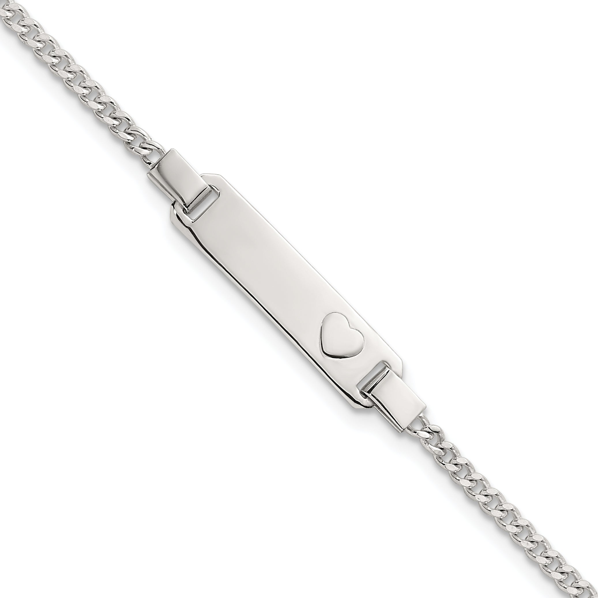 Sterling Silver Polished Raised Heart Curb Link Childrens 5.5 inch with 0.5 inch Extension ID Bracelet