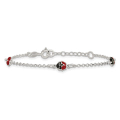 Sterling Silver Polished Red and Black Enameled Ladybugs 6 inch with 1 inch extension Childrens Bracelet
