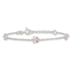 Sterling Silver Polished Pink/Purple/White/Blue Enameled Butterfly 6 inch with 1 inch extension Childrens Bracelet