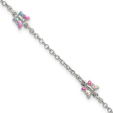 Sterling Silver Polished Pink/Purple/White/Blue Enameled Butterfly 6 inch with 1 inch extension Childrens Bracelet